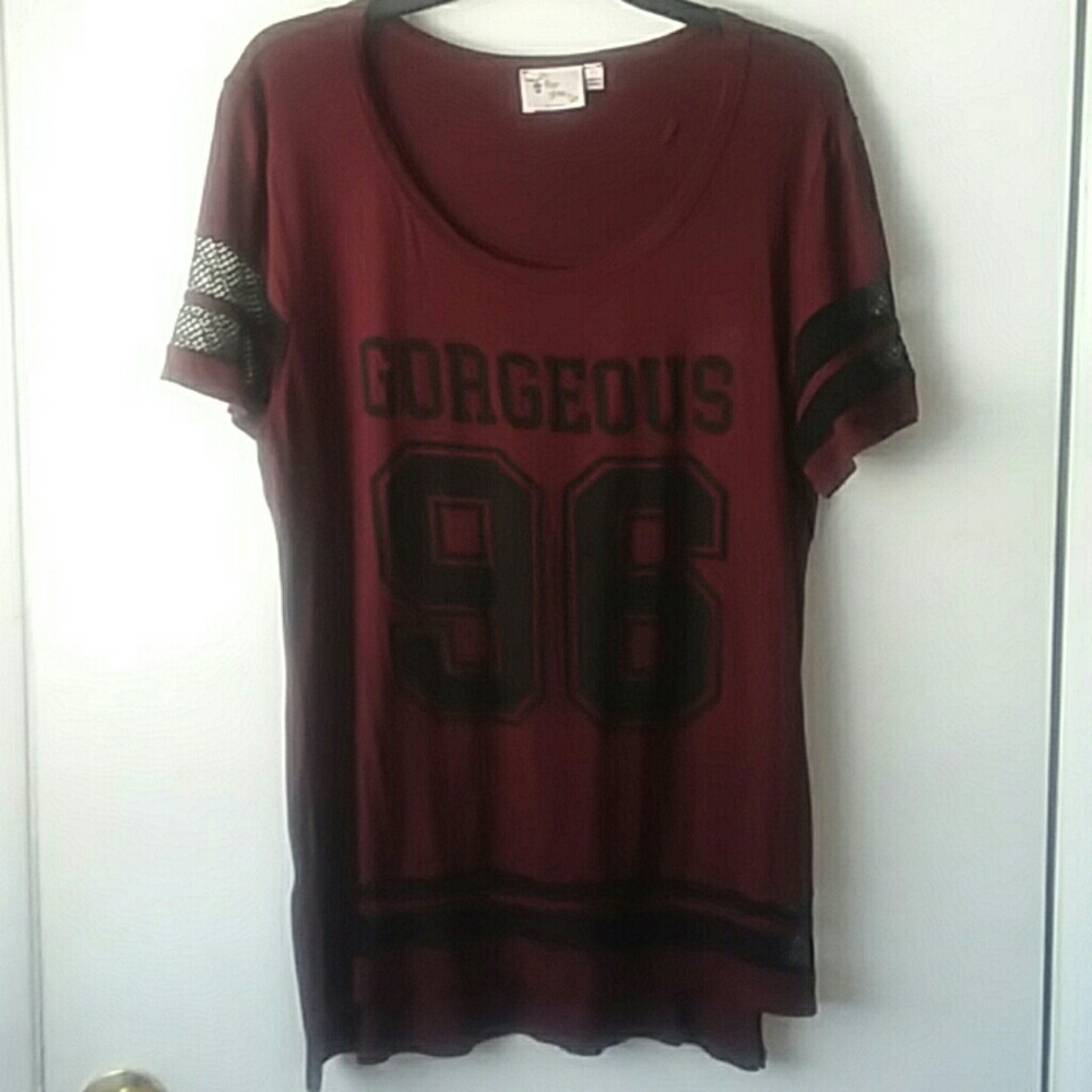 Burgundy shirt, mesh sleeves,  Size XXL